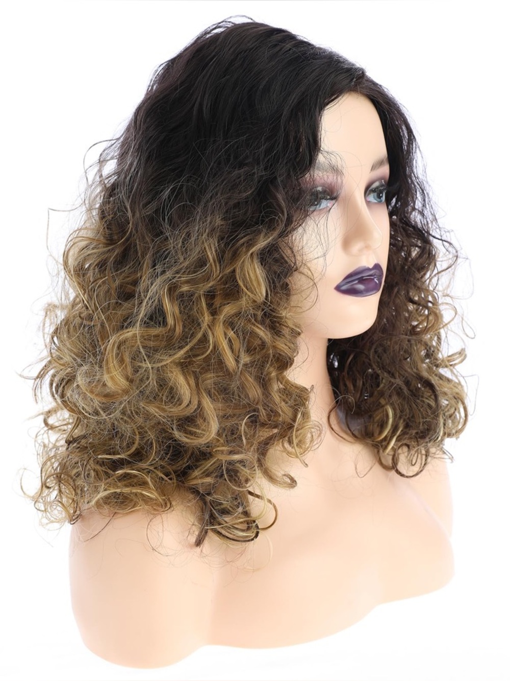 Natural Curly Ombre Wig - Dark Brown to Honey Blonde - Picture 4 of 9